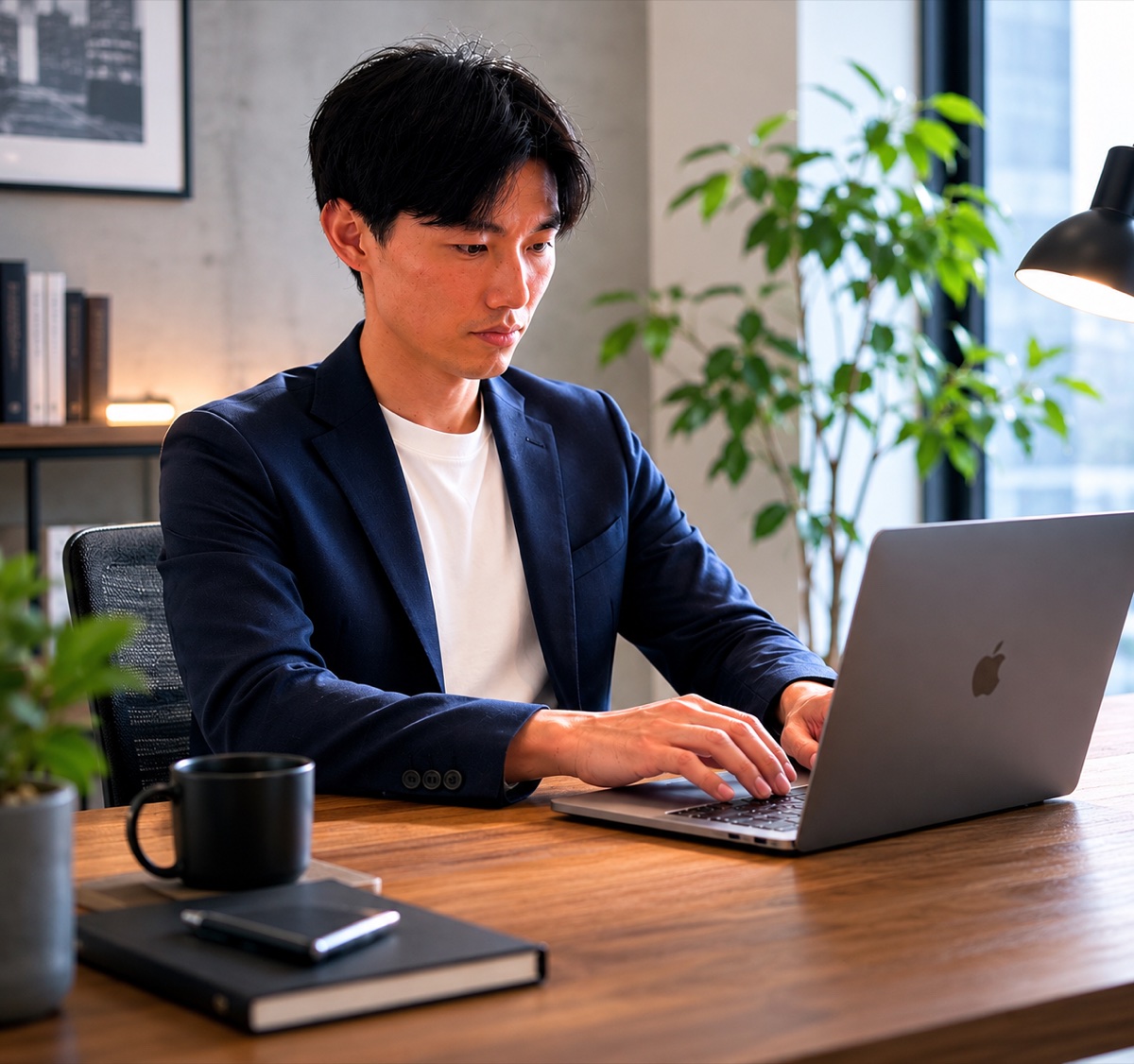 パソコンでSNS運用に取り組む青木延暁