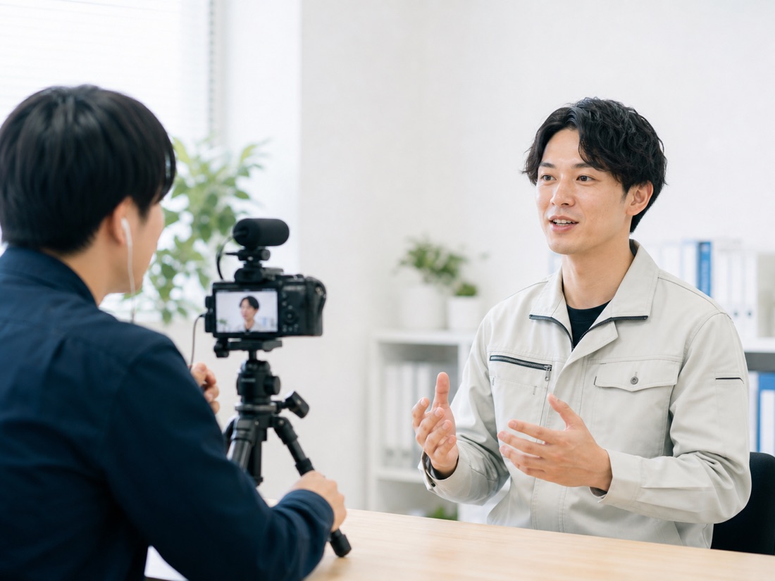 社員インタビューをYouTube動画として撮影する様子
