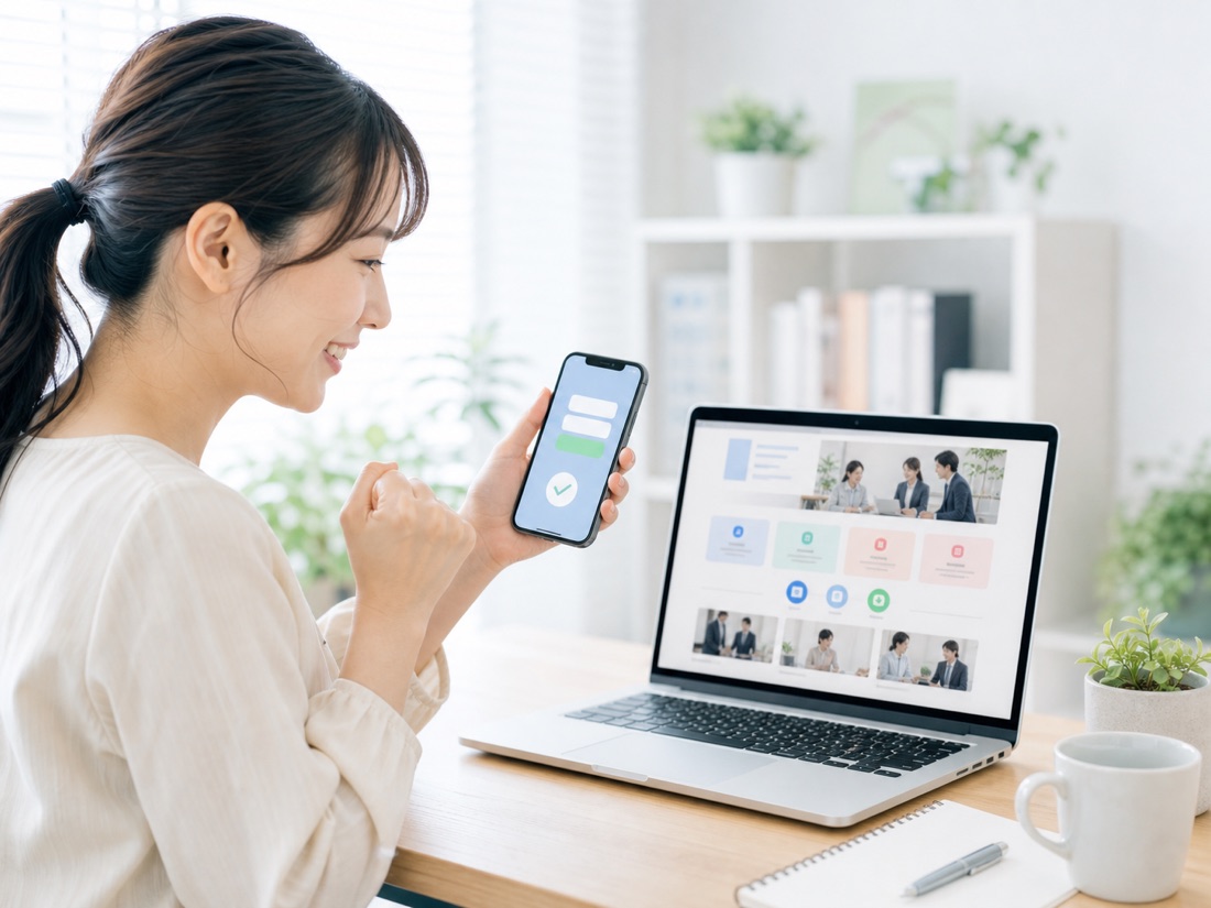 公式LINEと採用LPで相談や応募につなげる様子